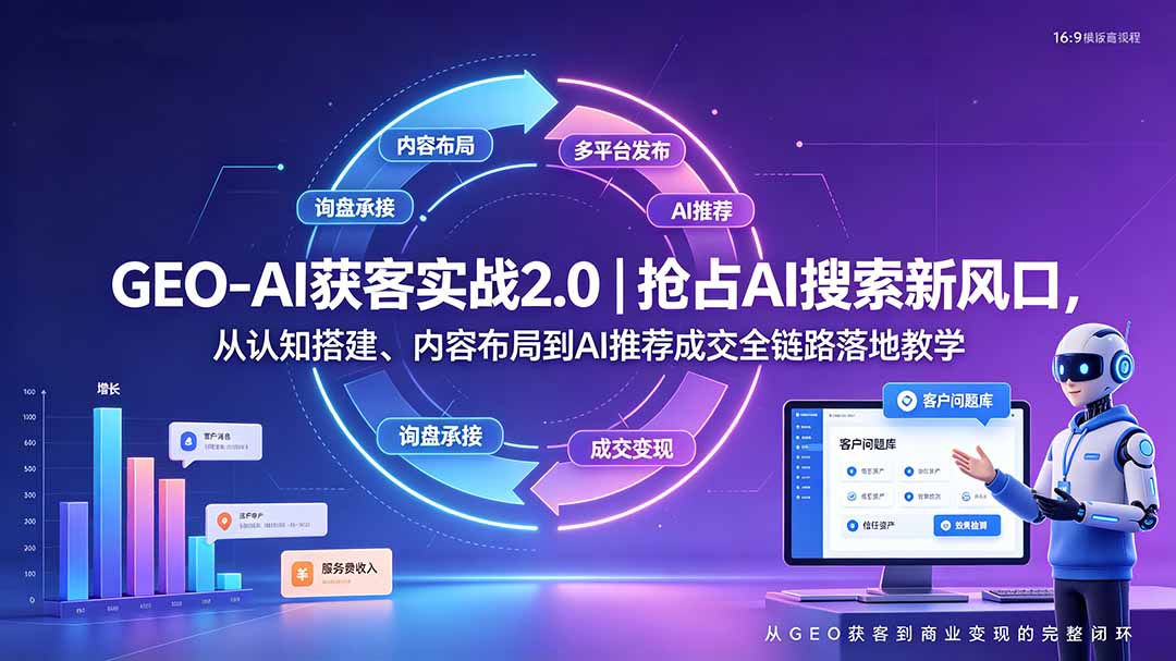 GEO-AI获客实战｜抢占AI搜索新风口，从认知搭建、内容布局到AI推荐成交全链路落地教学-吾爱自习网