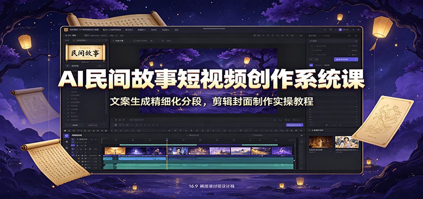 AI民间故事短视频创作系统课：文案生成精细化分段，剪辑封面制作实操教程-吾爱自习网