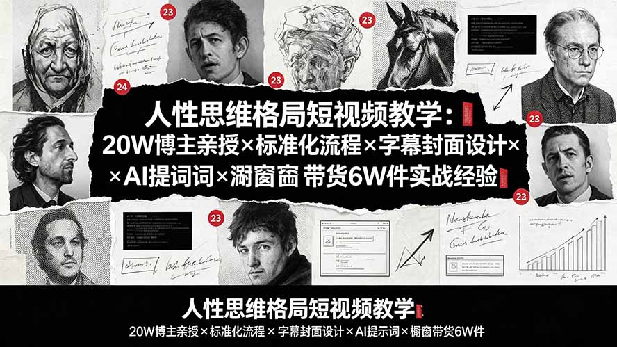 人性思维格局短视频教学：20W博主亲授×标准化流程×字幕封面设计×AI提示词×橱窗带货6W件实战经验-吾爱自习网