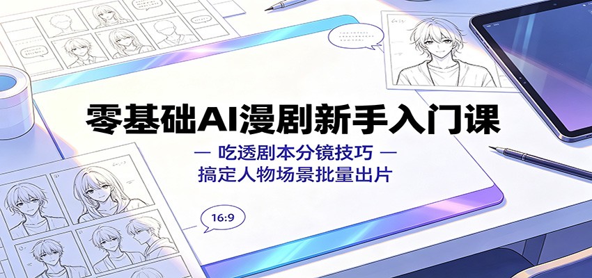 零基础AI漫剧新手入门课:吃透剧本分镜技巧,搞定人物场景批量出片-旺仔资源库