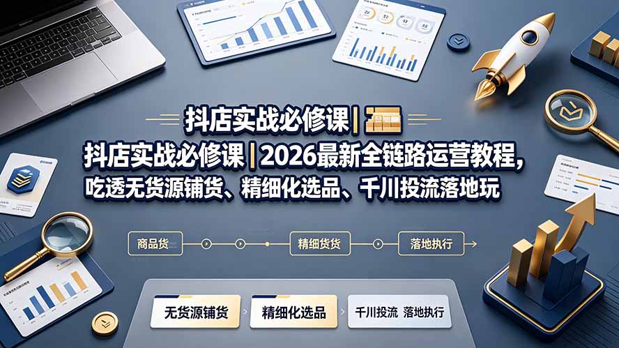 抖店实战必修课｜2026最新全链路运营教程，吃透无货源铺货、精细化选品、千川投流落地玩法-吾爱自习网