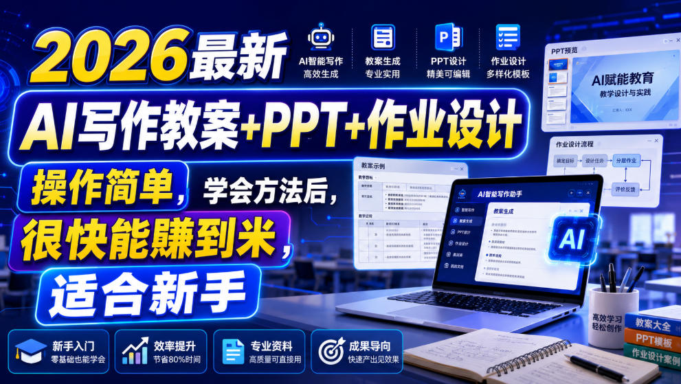 2026最新AI写作教案+PPT+作业设计,操作简单,学会方法后,很快能賺到米,适合新手-奉壹网创