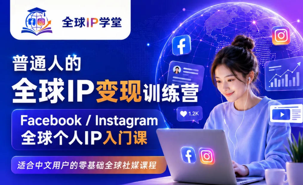 普通人的全球IP变现训练营，Facebook/Instagram全球个人IP入门课，零基础全球社媒课程-旺仔资源库