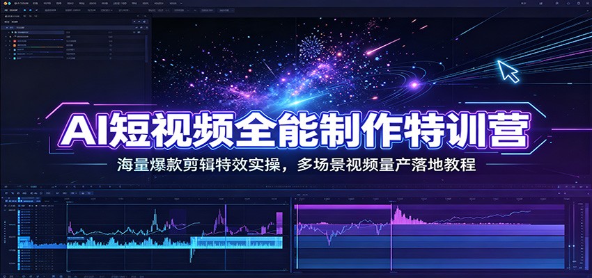 AI短视频全能制作特训营：海量爆款剪辑特效实操，多场景视频量产落地教程-吾爱自习网