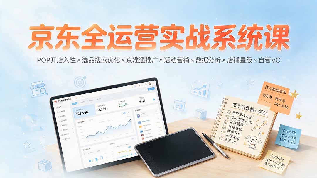 京东全运营实战系统课：POP开店入驻×选品搜索优化×京准通推广×活动营销×数据分析×店铺星级×自营VC-FANGXZHAN网创