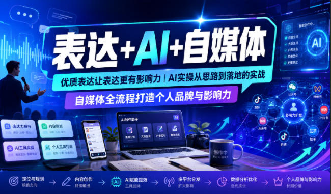表达+AI+自媒体，优质表达让表达更有影响力|AI实操从思路到落地的实战|自媒体全流程打造个人品牌与影响力-吾爱自习网