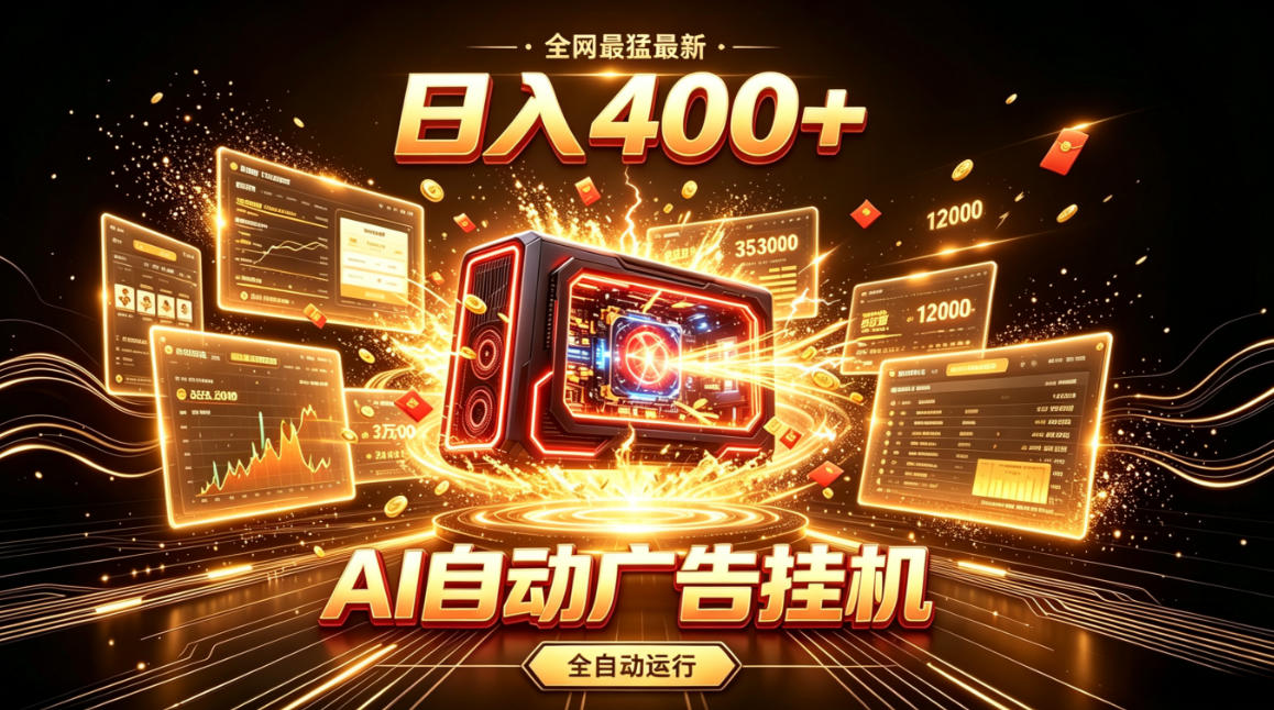 全网最猛最新的AI自动广告挂G，狠收益日入400+，真正做到躺賺式变现【揭秘】-吾爱自习网