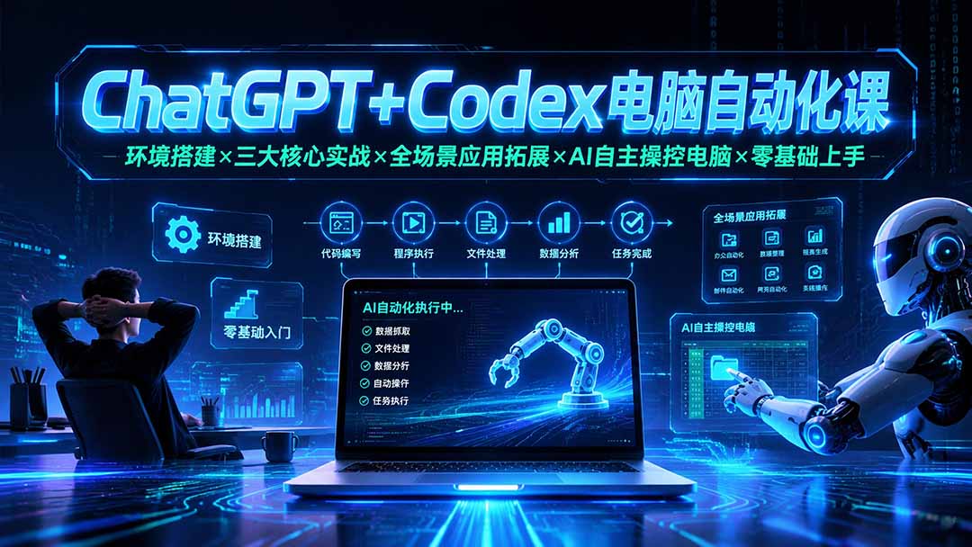 ChatGPT+Codex电脑自动化课：环境搭建×三大核心实战×全场景应用拓展×AI自主操控电脑×零基础上手-小艾项目网