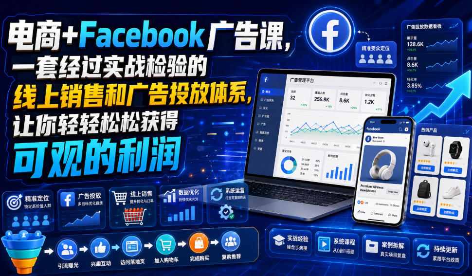 电商+Facebook广告课，一套经过实战检验的线上销售和广告投放体系，让你轻轻松松获得可观的利润【原创双语字幕】-吾爱自习网