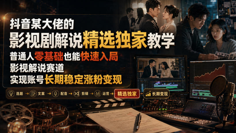 抖音某大佬的影视剧解说精选独家教学，普通人零基础也能快速入局影视解说赛道，实现账号长期稳定变现-FANGXZHAN网创
