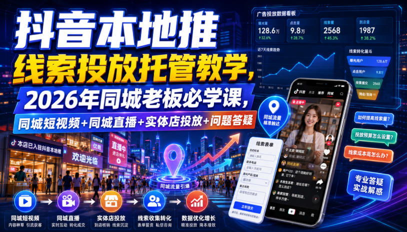 抖音本地推线索投放托管教学,2026年同城老板必学课,同城短视频+同城直播+实体店投放+问题答疑-旺仔资源库