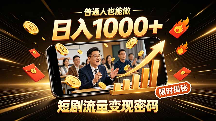 一部手机做短剧分发,不用真人出镜、不用拍摄剧本,快手流量变现日赚千元-旺仔资源库
