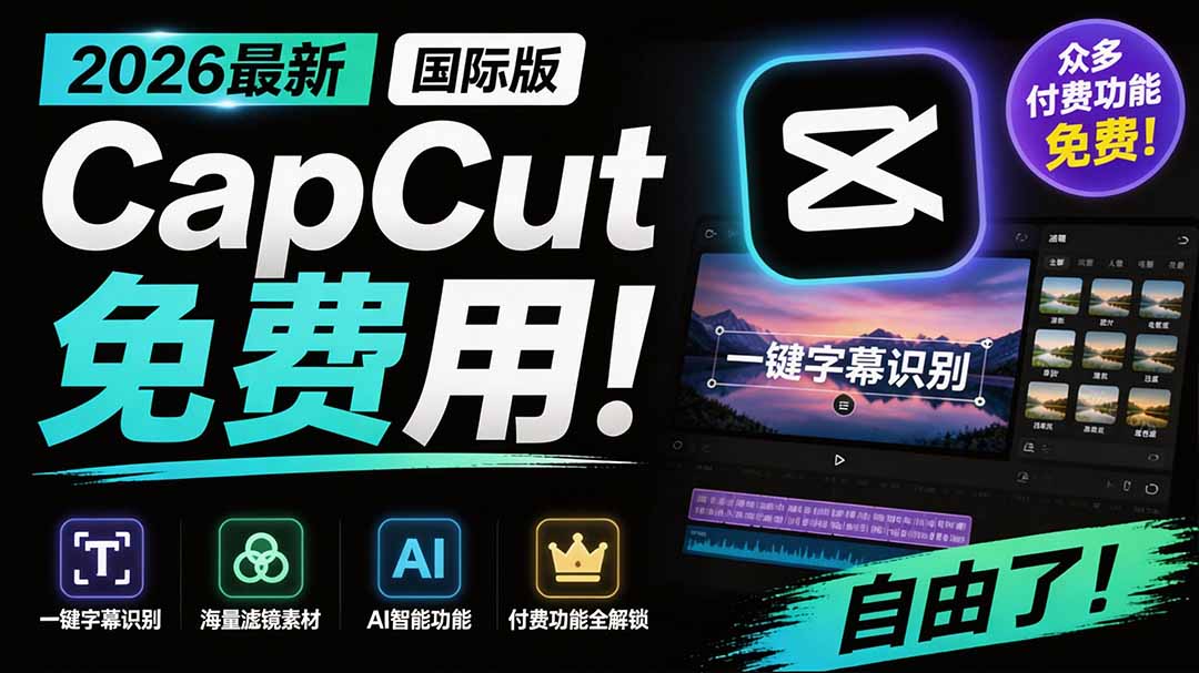 2026最新国际版剪映！CapCut 众多付费功能免费用，一键字幕识别 / 滤镜素材 / AI智能功能自由了 CapCut-小艾项目网