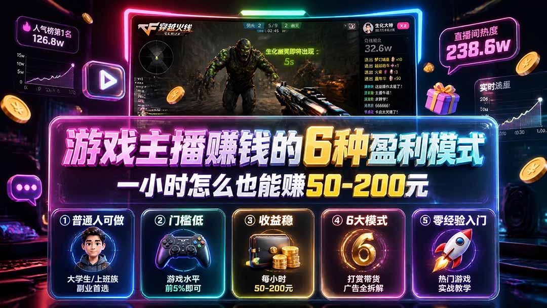 付费文章:游戏主播赚钱的6种盈利模式,一小时怎么也能赚50-200元-吾爱自习网
