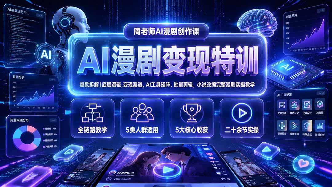 AI漫剧变现特训★爆款拆解｜底层逻辑，变现渠道，AI工具矩阵，批量剪辑，小说改编完整漫剧实操教学-吾爱自习网