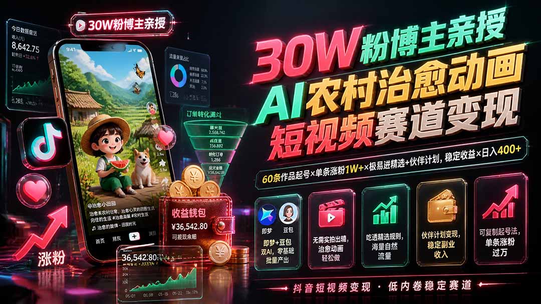 30W粉博主亲授AI农村治愈动画短视频赛道变现:60条作品起号×单条涨粉1W+×极易进精选+伙伴计划,稳定收益×日入400+采购|汽车产业|汽车配件|机加工企业家交流社群中心