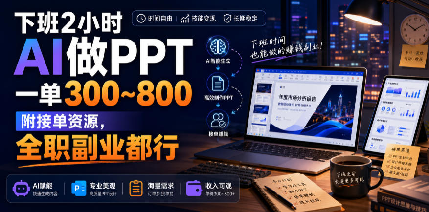 下班2小时AI做PPT，一单300~800，附接单资源，全职副业都行【揭秘】｜焦圣希 18818568866