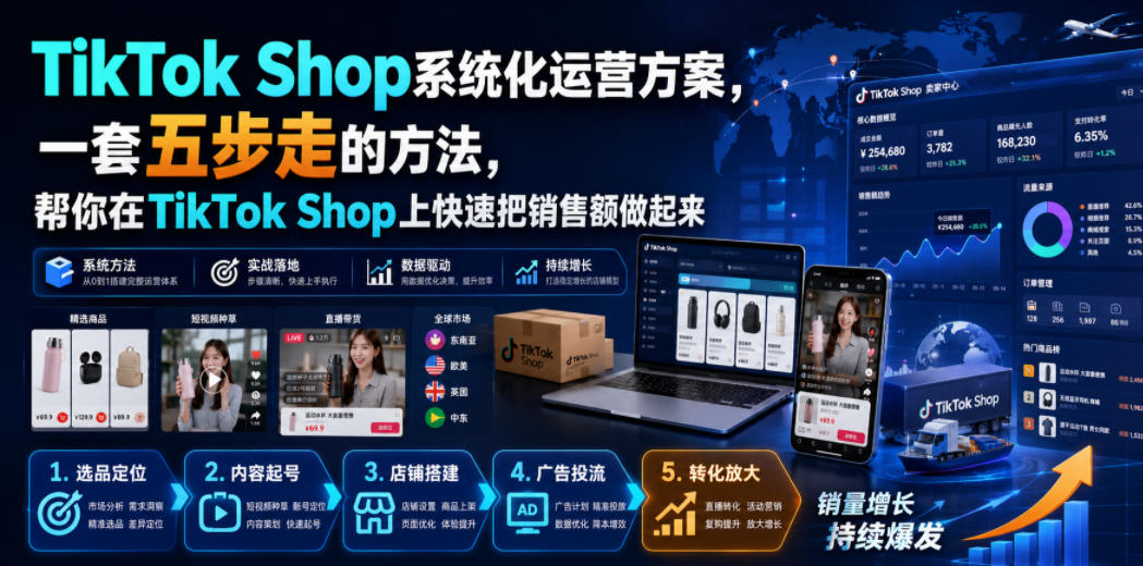 TikTok Shop系统化运营方案，一套五步走的方法，帮你在TikTok Shop上快速把销售额做起来【原创双语字幕】-小艾项目网