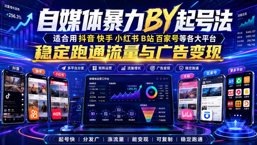 自媒体暴力搬运起号法，适合用抖音快手小红书B站百家号等各大平台，稳定跑通流量与广告变现-喜学网