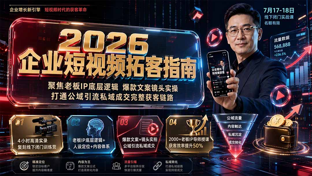 2026企业短视频拓客指南：聚焦老板IP底层逻辑，爆款文案镜头实操，打通公域引流私域成交完整获客链路-旺仔资源库