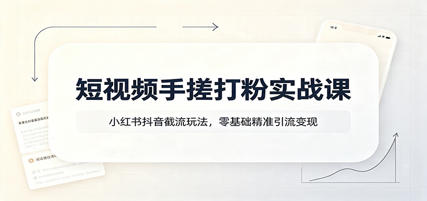 短视频手搓打粉实战课：小红书抖音截流玩法，零基础精准引流变现｜焦圣希 18818568866