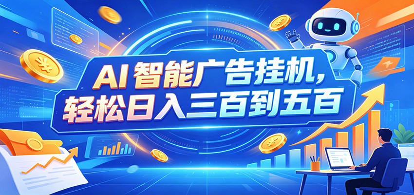 AI智能广告挂机,24小时自动跑,日入300-500,新手零门槛-旺仔资源库