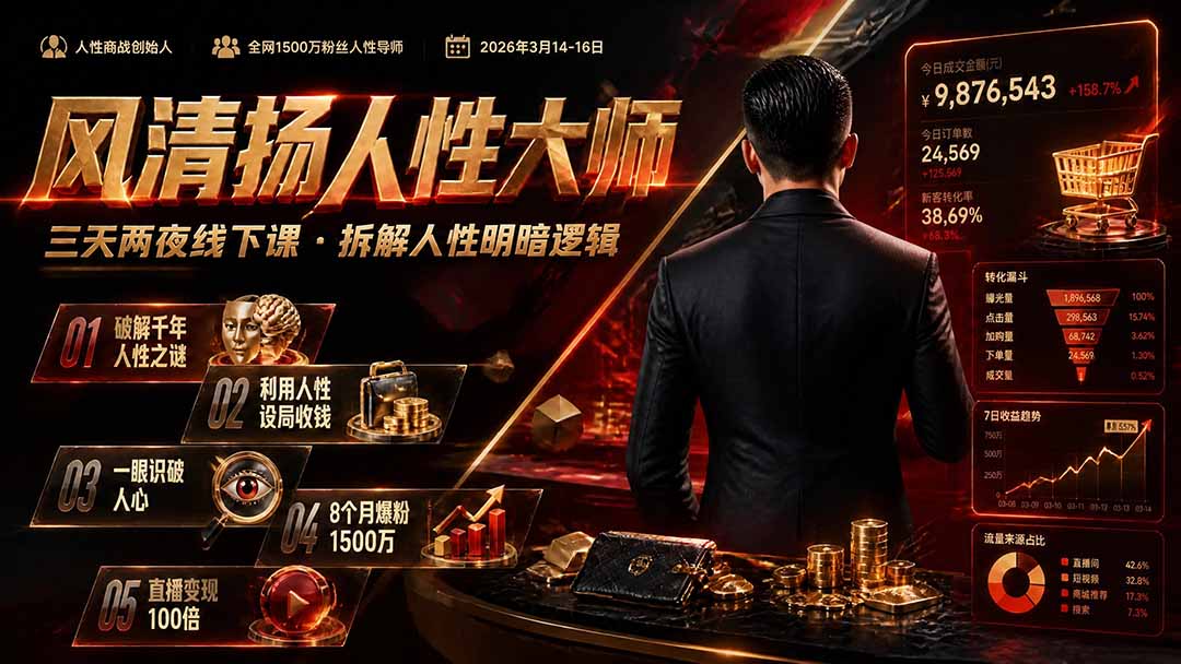 风清扬人性大师-三天两夜3月14-16线下课2026年｜拆解人性明暗逻辑，识人避坑，千万粉涨粉+直播百倍变现实战教学-我爱发帖