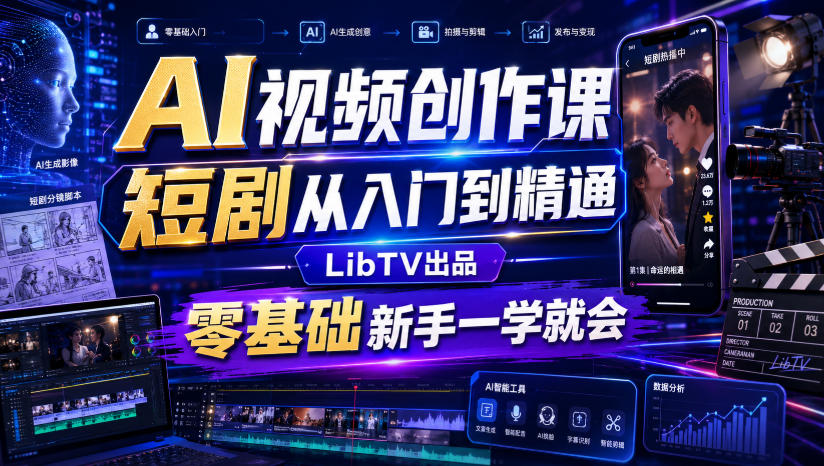AI视频创作课，短剧从入门到精通，LibTV出品，零基础新手一学就会-我爱发帖