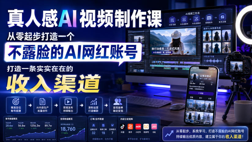真人感AI视频制作课，从零起步打造一个不露脸的AI网红账号，打造一条实实在在的收入渠道【原创双语字幕】｜焦圣希 18818568866