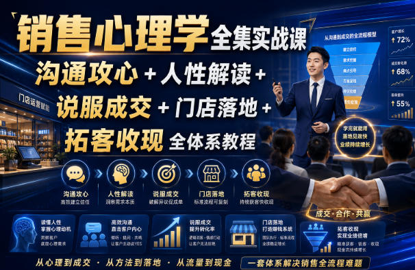 销售心理学全集实战课|沟通攻心+人性解读+说服成交+门店落地+拓客收现全体系教程-旺仔资源库