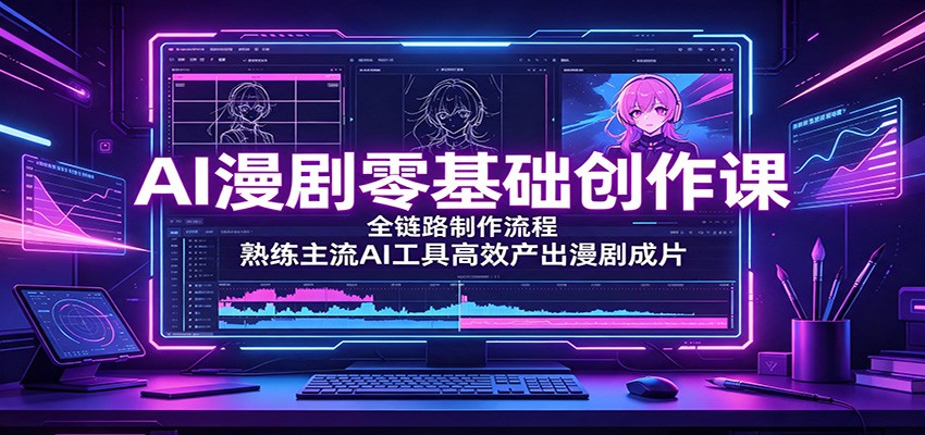 AI漫剧零基础创作课：全链路制作流程，熟练主流AI工具高效产出漫剧成片汇通分享-分享轻创项目-网络创业-项目实操-兼职-网赚-副业-抖音-快手-小红书-闲鱼-视频号-直播-短视频-中视频-带货-短剧-游戏搬砖-引流等教程课程分享汇通分享