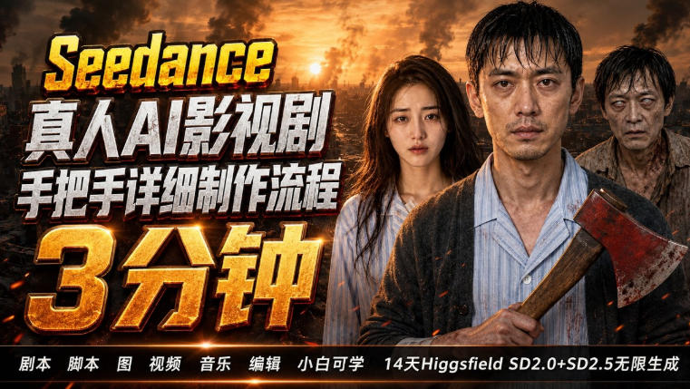 3分钟真人AI影视剧怎么做?SD 2.0手把手完整制作流程|Higgsfield 14天SD 2.0/2.5无限生成汇通分享-分享轻创项目-网络创业-项目实操-兼职-网赚-副业-抖音-快手-小红书-闲鱼-视频号-直播-短视频-中视频-带货-短剧-游戏搬砖-引流等教程课程分享汇通分享