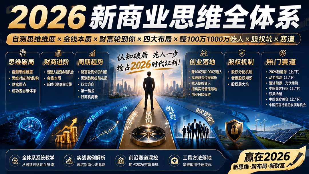2026新商业思维全体系：自测思维维度×金钱本质×财富轮到你×四大布局×赚100万1000万选人×股权坑×赛道-旺仔资源库