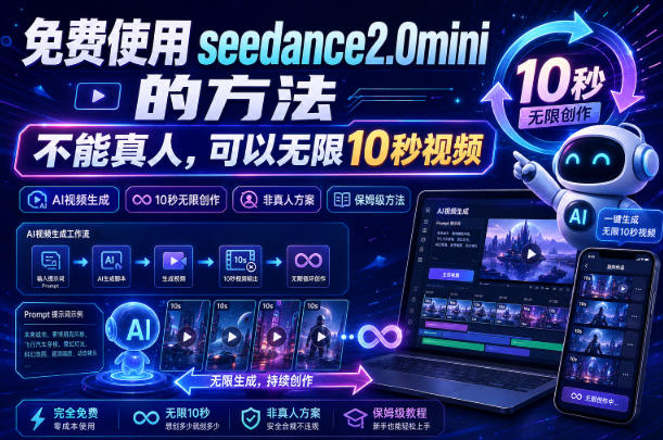 免费使用seedance2.0mini的方法,不能真人,可以无限10秒视频,9图+3音频参考-旺仔资源库