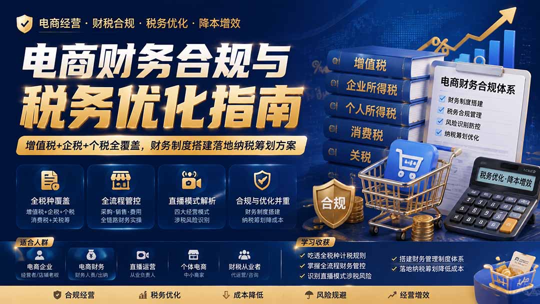 电商财务合规与税务优化指南：增值税+企税+个税全覆盖，财务制度搭建落地纳税筹划方案-知梦网创