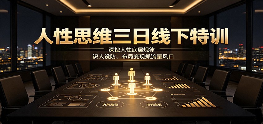 人性思维三日线下特训:深挖人性底层规律,识人设防、布局变现抓流量风口汇通分享-分享轻创项目-网络创业-项目实操-兼职-网赚-副业-抖音-快手-小红书-闲鱼-视频号-直播-短视频-中视频-带货-短剧-游戏搬砖-引流等教程课程分享汇通分享
