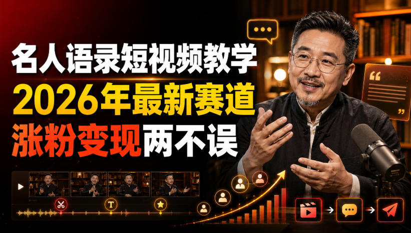 名人语录短视频教学,2026年最新赛道,涨粉变现两不误-旺仔资源库