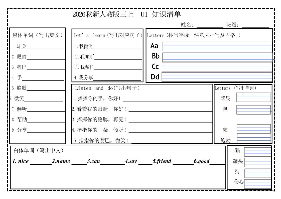 新人教版三年级英语上册知识清单-新时光资源网