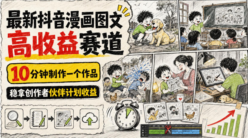 最新抖音漫画图文高收益赛道，10分钟制作一个作品，稳拿创作者伙伴计划收益-我爱发帖