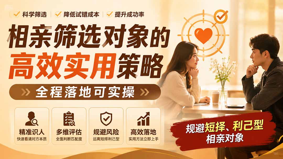 付费文章：相亲筛选对象的高效实用策略，全程落地可实操，规避短择、利己型相亲对象｜焦圣希 18818568866