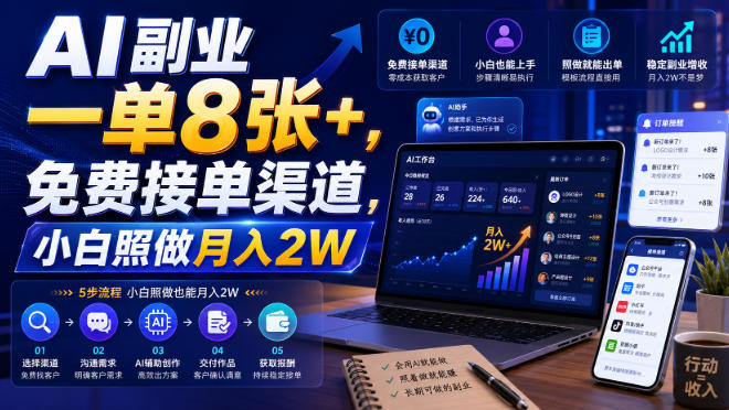 AI副业一单8张+，免费接单渠道，小白照做月入2W【揭秘】-我爱发帖