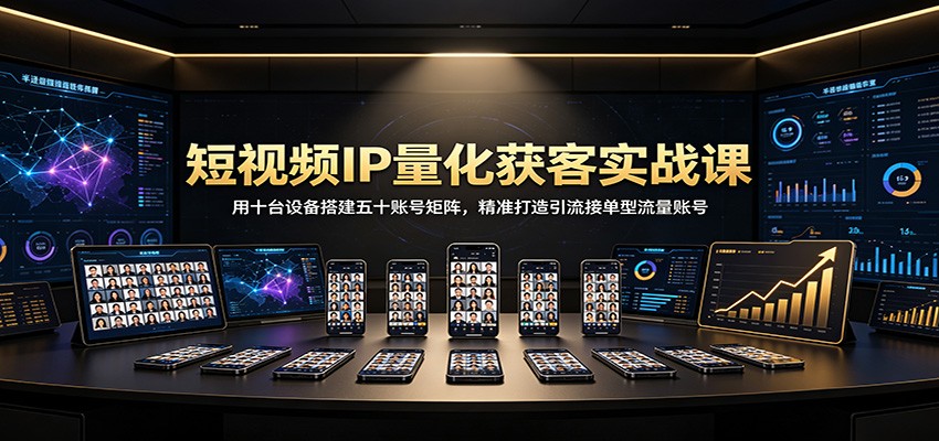 短视频IP量化获客实战课:用十台设备搭建五十账号矩阵,精准打造引流接单型流量账号汇通分享-分享轻创项目-网络创业-项目实操-兼职-网赚-副业-抖音-快手-小红书-闲鱼-视频号-直播-短视频-中视频-带货-短剧-游戏搬砖-引流等教程课程分享汇通分享