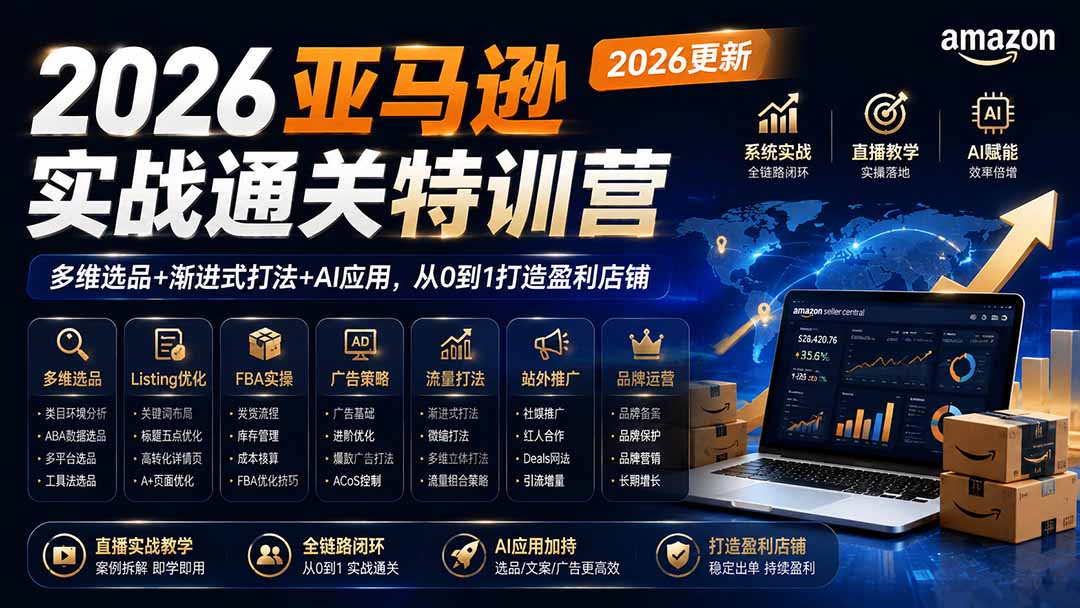 2026亚马逊实战通关特训营-2026更新，多维选品+渐进式打法+AI应用，从0到1打造盈利店铺｜焦圣希 18818568866
