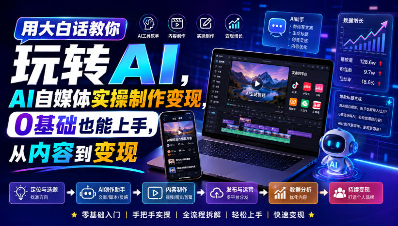 用大白话教你玩转AI,AI自媒体实操制作变现,0基础也能上手,从内容到变现-小红泡