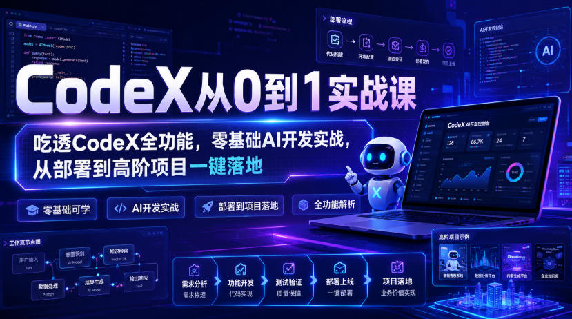 CodeX从0到1实战课,吃透CodeX全功能,零基础AI开发实战,从部署到高阶项目一键落地-旺仔资源库