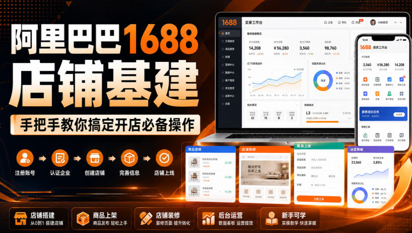 阿里巴巴1688店铺基建,手把手教你搞定开店必备操作(更新8月)-项目汇