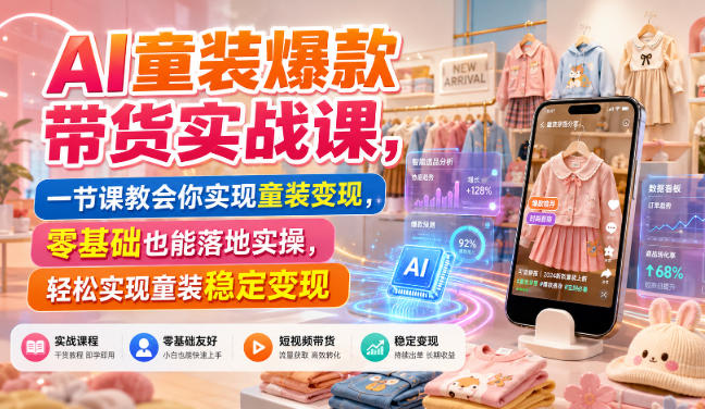 AI童装爆款带货实战课,一节课教会你实现童装变现,零基础也能落地实操-皮皮网创