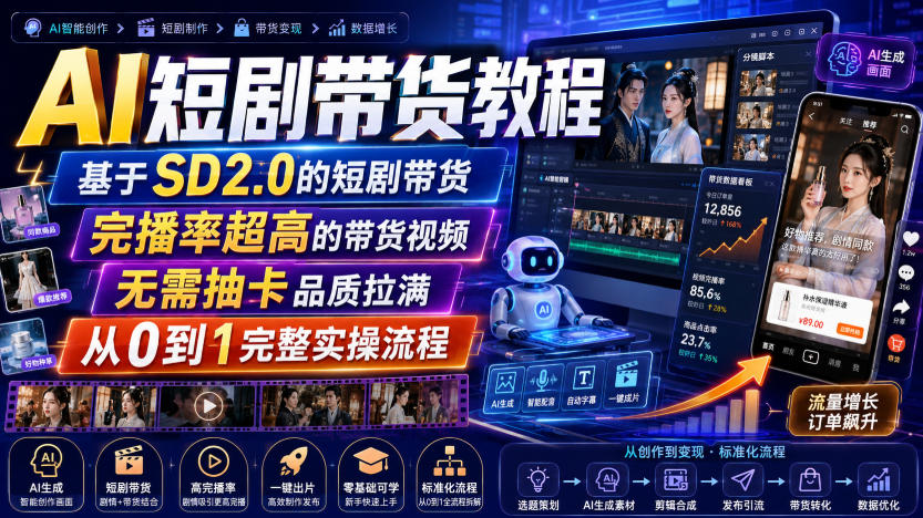 AI短剧带货教程,基于SD2.0的短剧带货,完播率超高的带货视频,无需抽卡品质拉满,从0到1完整实操流程-我爱发帖
