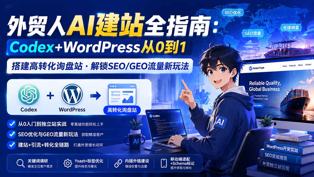 外贸人AI建站全指南：Codex+WordPress从0到1·搭建高转化询盘站·解锁SEO/GEO流量新玩法-更新-我爱发帖