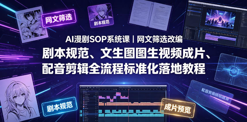 AI漫剧SOP系统课｜网文筛选改编、剧本规范、文生图图生视频成片、配音剪辑全流程标准化落地教程(更新0810)-皮皮网创